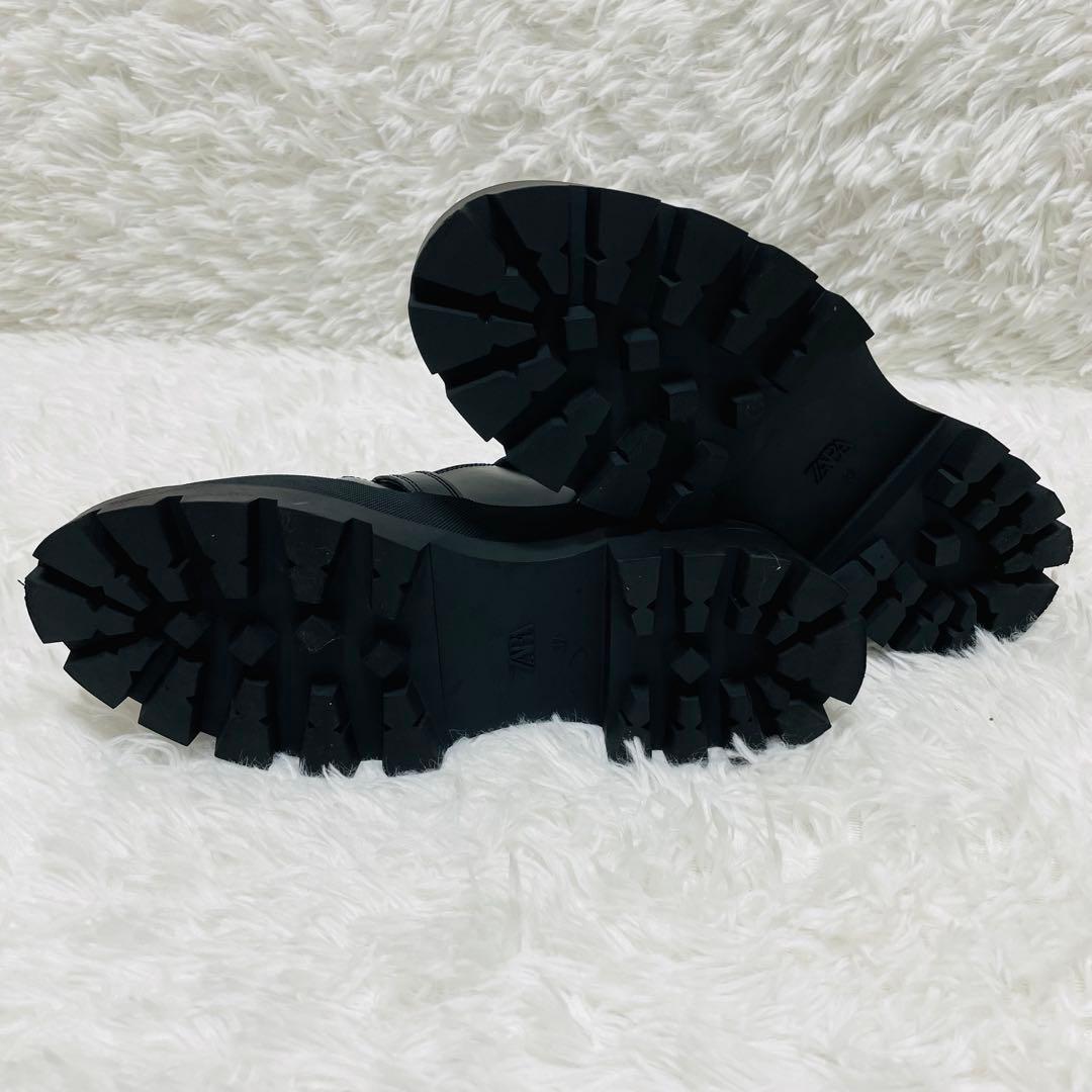 未使用に近い ザラ ZARA バックルアンクルブーツ 37 ブラック 24cm