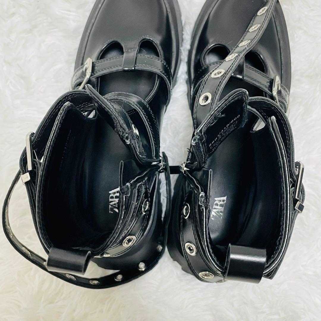 未使用に近い ザラ ZARA バックルアンクルブーツ 37 ブラック 24cm