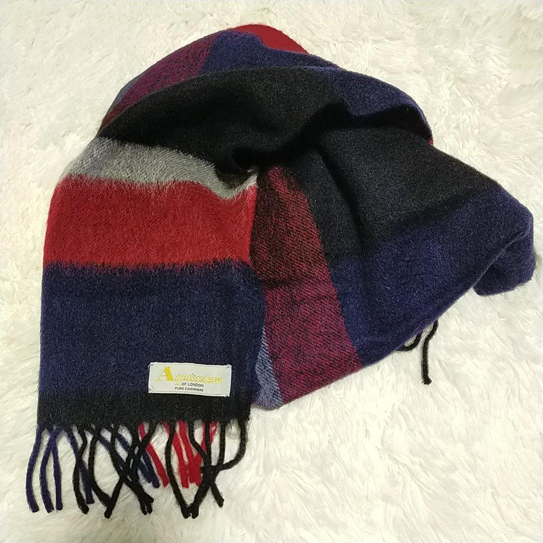 美品　アクアスキュータム　aquascutum　マフラー　カシミヤ　赤　紺
