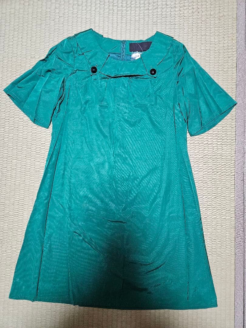 H.A.K グリーン 半袖 ひざ丈ワンピース