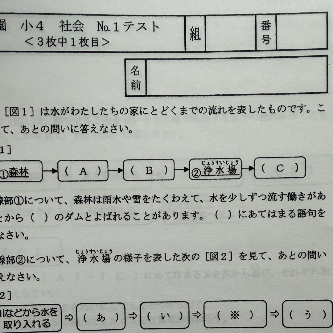 浜学園　Vクラス　復習テスト　4教科　国語　算数　理科　社会　小4 即発送