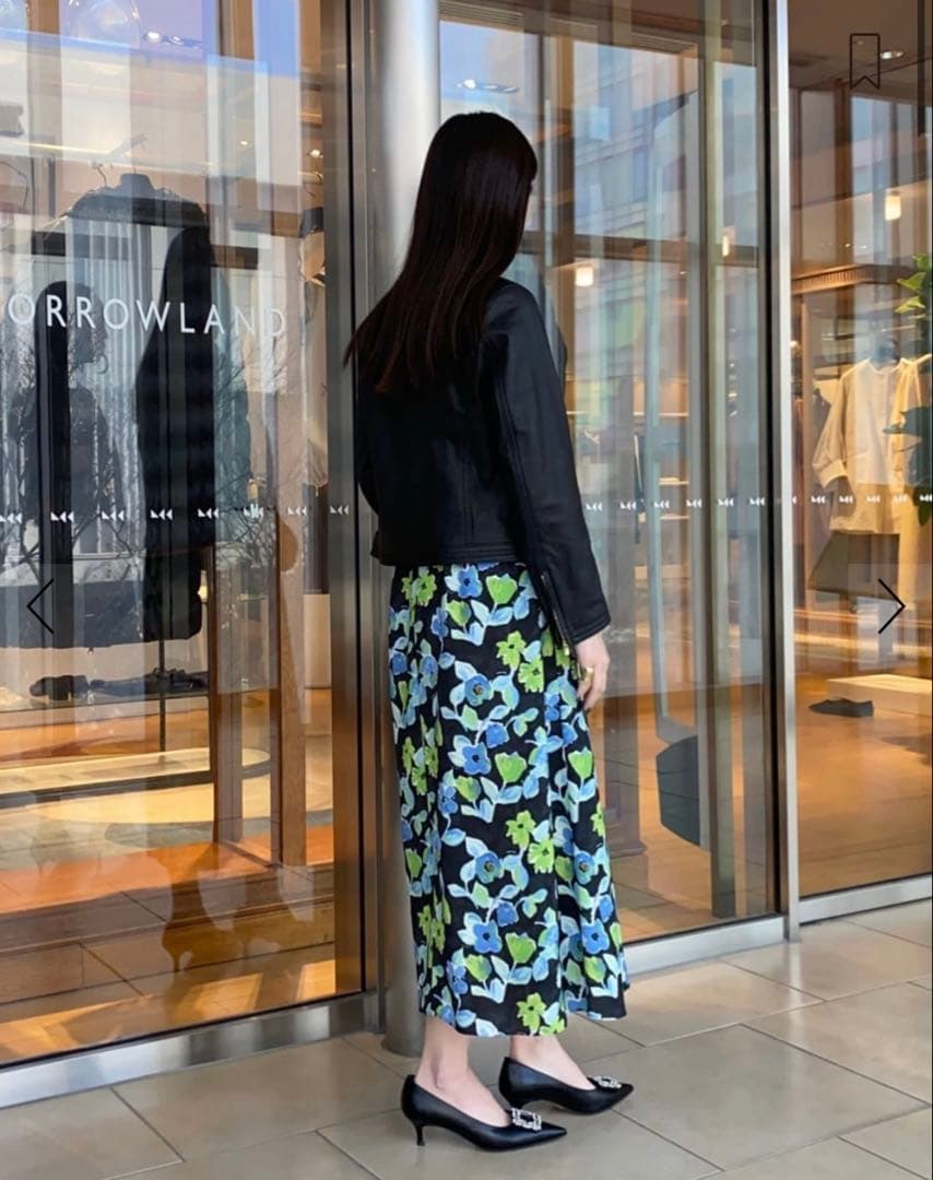 Ballsey スプリングフラワープリント アシンメトリータックスカート