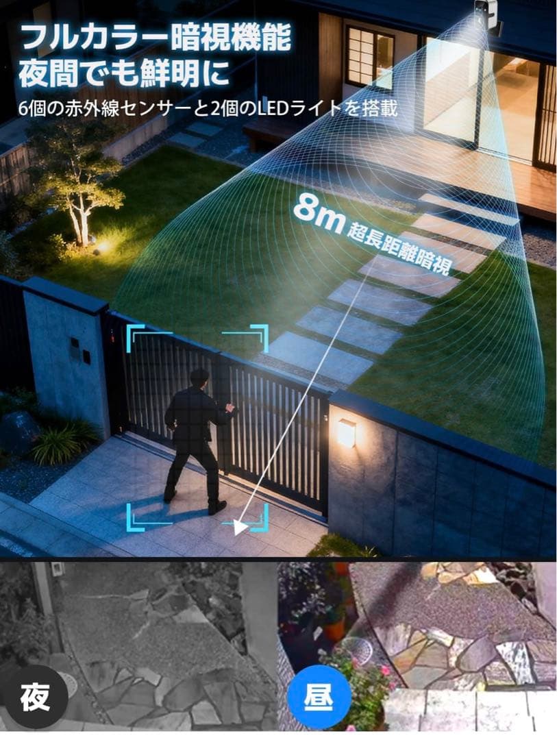 ❣️多機能❣️防犯カメラ 屋外 屋内 2K 300万画素 IP65 防水防塵