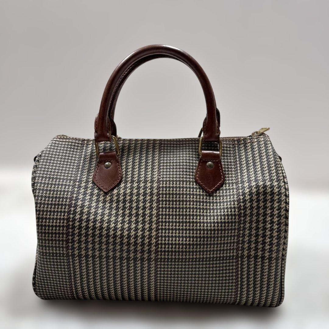 美品 ポロラルフローレン ハンドバッグ 千鳥孔子柄 PVCレザー 茶色系
