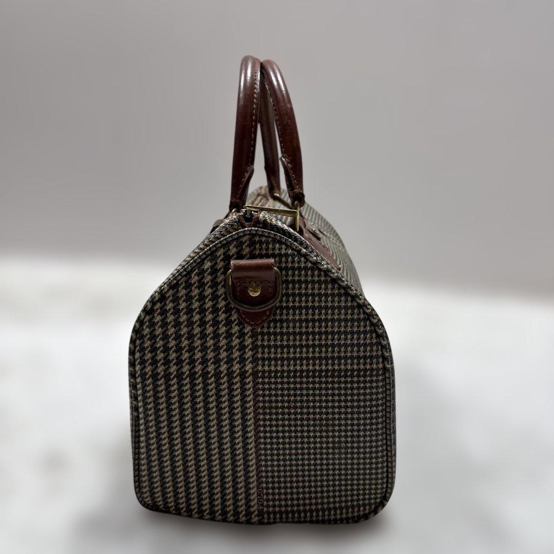 美品 ポロラルフローレン ハンドバッグ 千鳥孔子柄 PVCレザー 茶色系