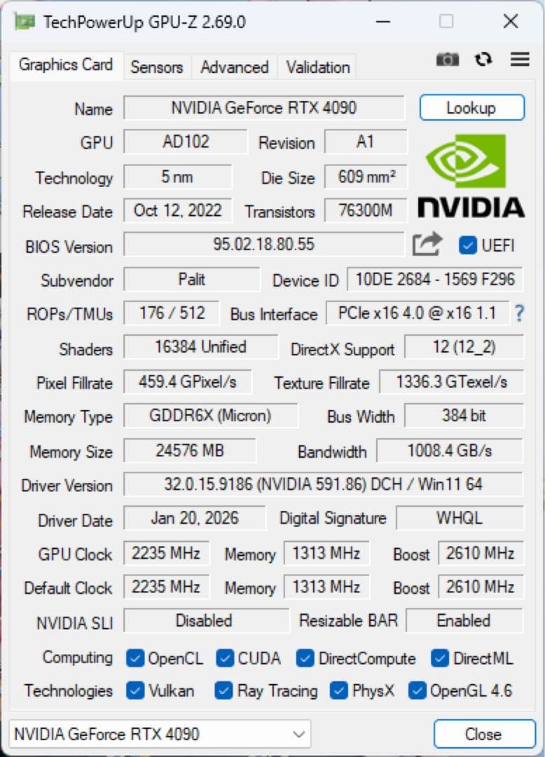グラフィックボード・グラボ・ビデオカード Palit GeForce RTX 4090 GameRock OC 24GB