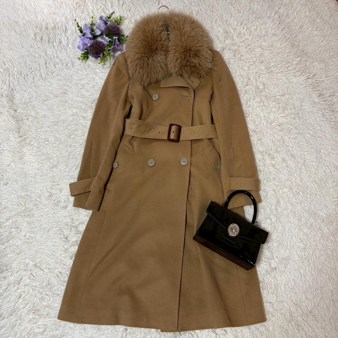 Cashmere カシミヤ100％　ロングコート　フォックスファー　ブラウン　M