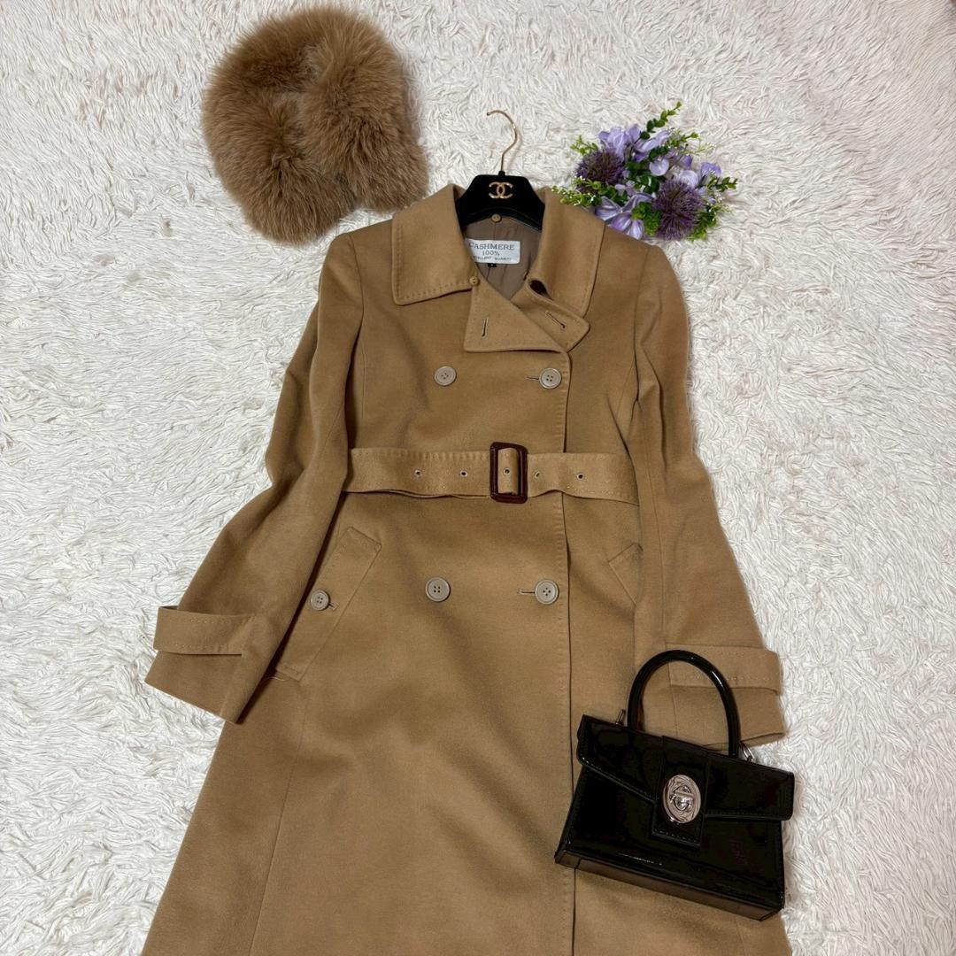 Cashmere カシミヤ100％　ロングコート　フォックスファー　ブラウン　M