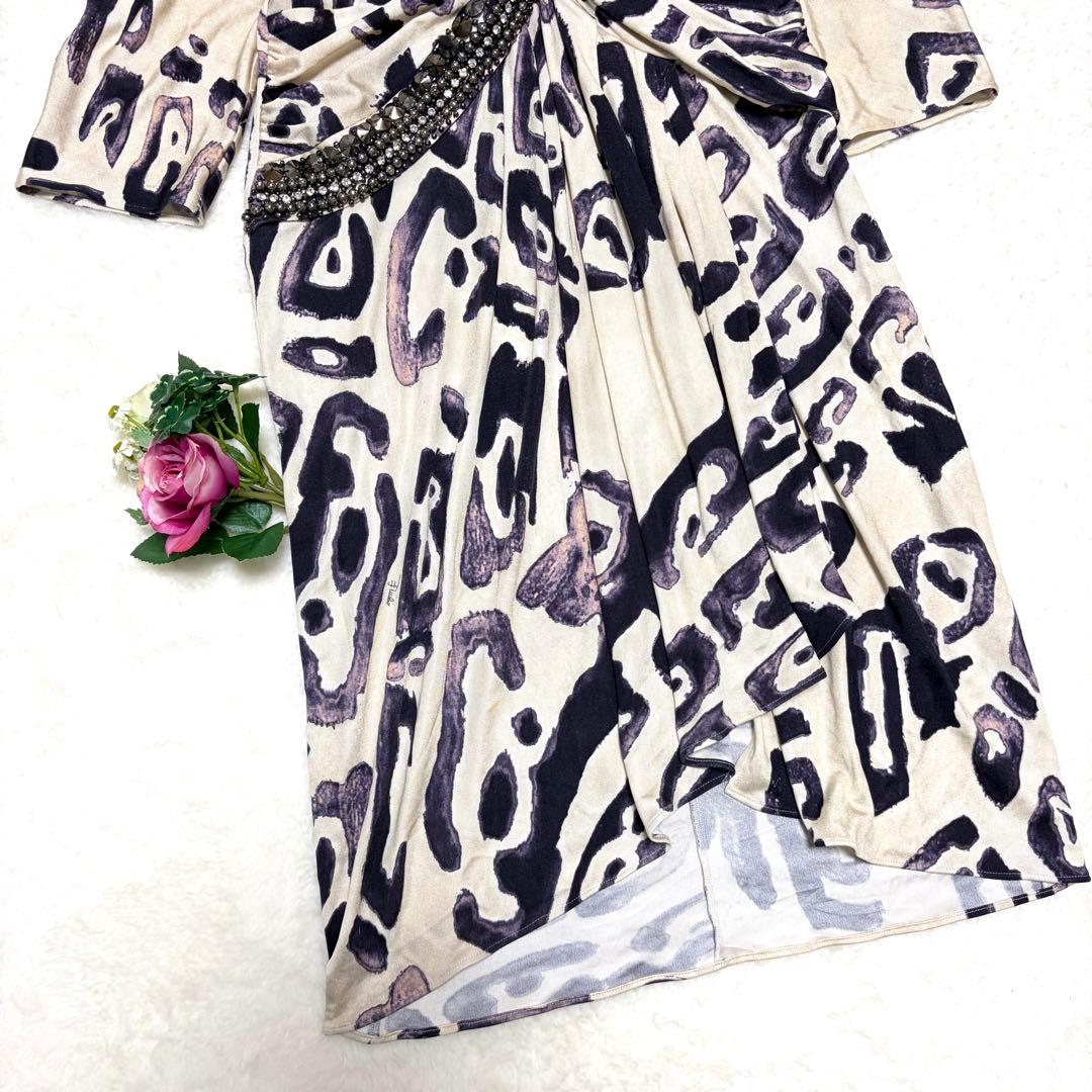 【Emilio Pucci】ワンピース ビジュー付 総柄 イタリヤ製 Vネック