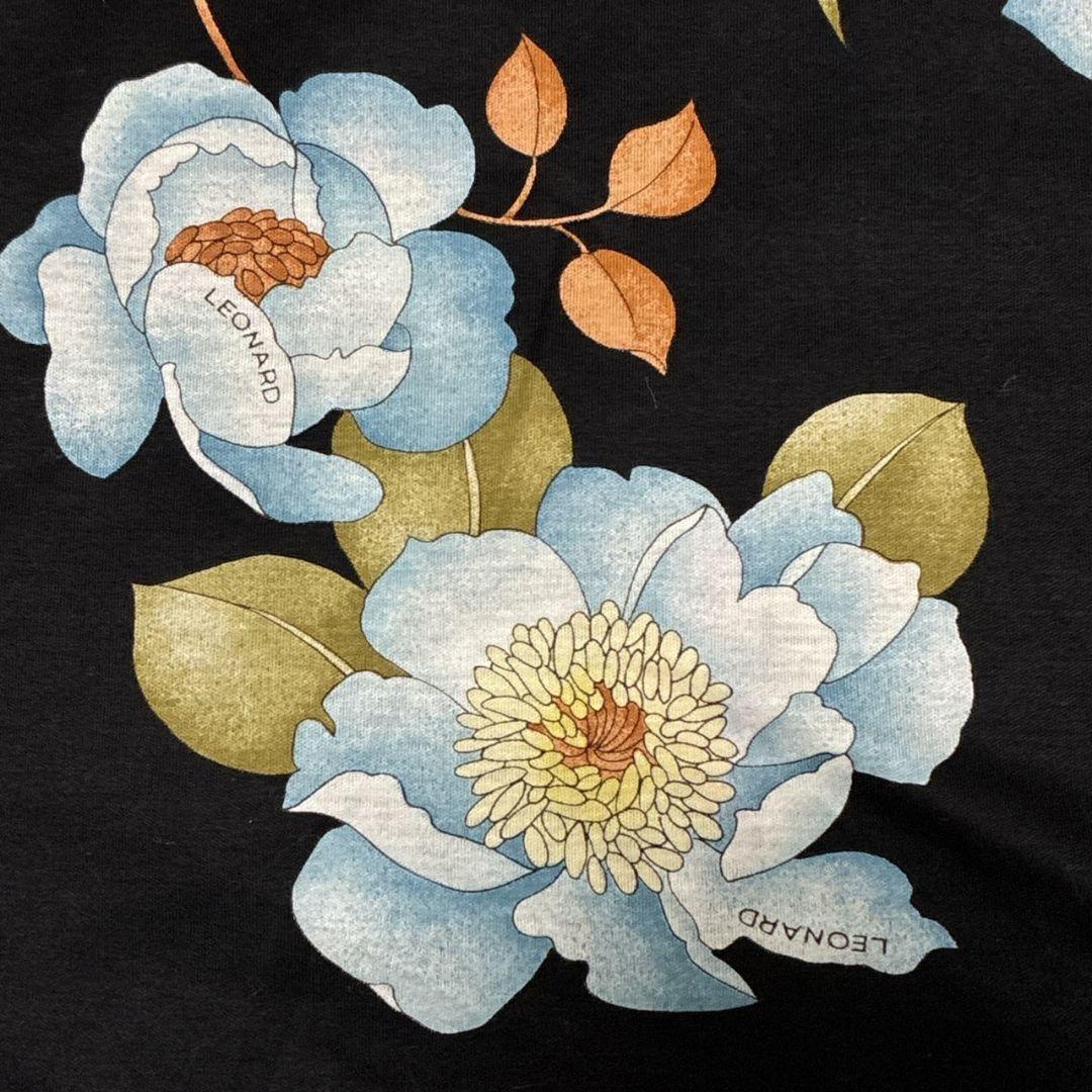 【極美品】LEONARD レオナール トップス カットソー 半袖 花柄 黒 M