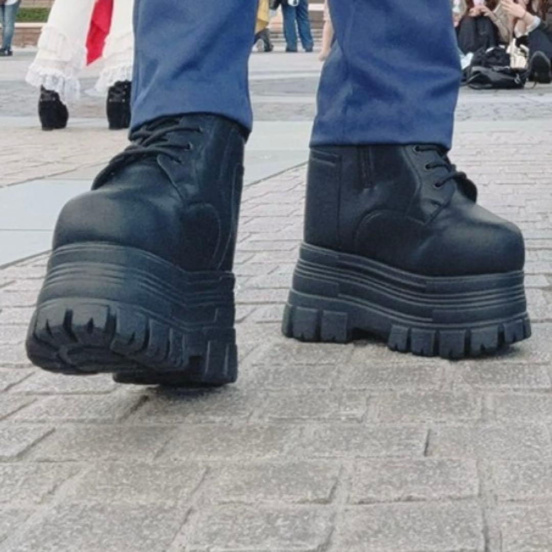 タオバオ 黒 シークレットブーツ 22cm厚底 コスプレ