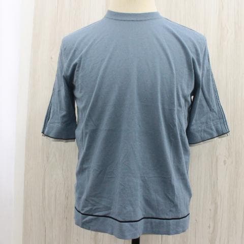 ◇HERMES メンズ 薄手 半袖ニット スモークブルー×ネイビー×白