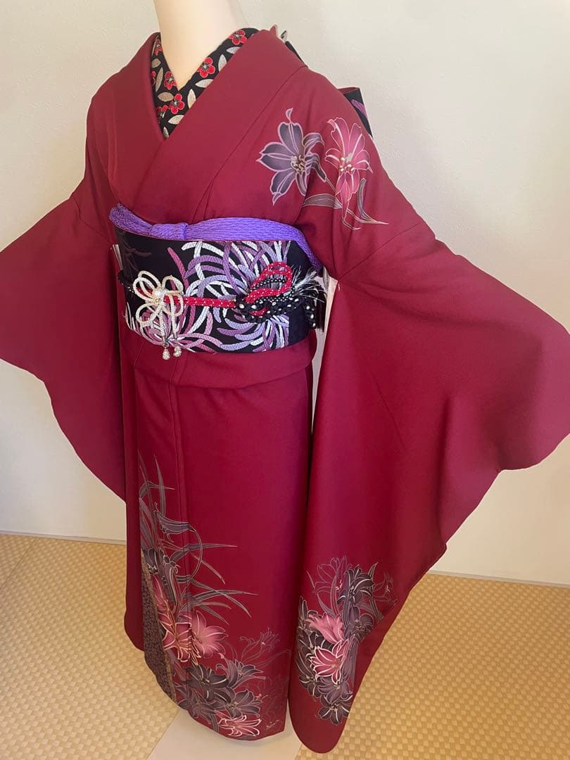 専用出品　美品　振袖 ワインレッド 袋帯　長襦袢　セット