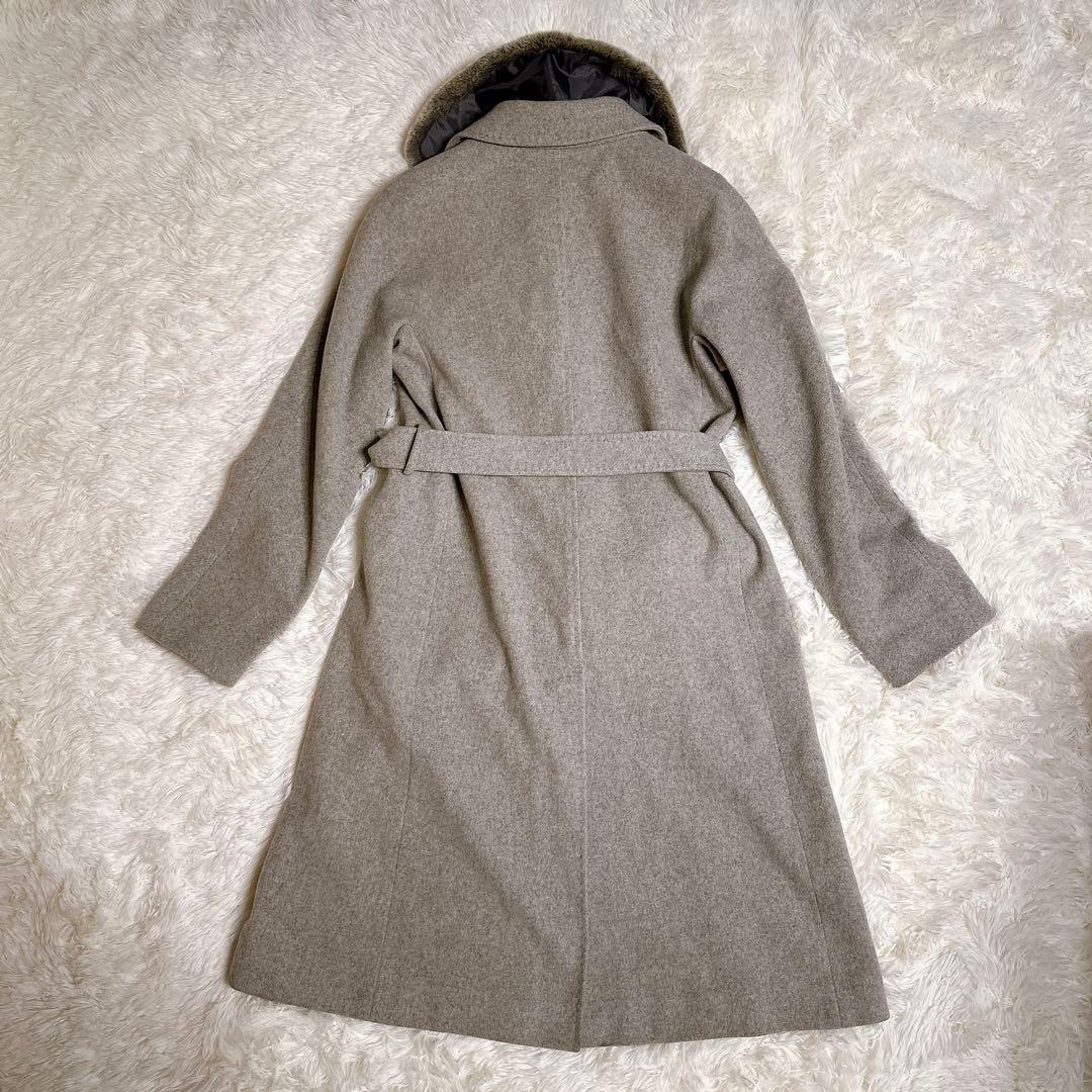 極美品 アマカ ロングコート グレー レッキスファー カシミヤ混 ベルト付 L
