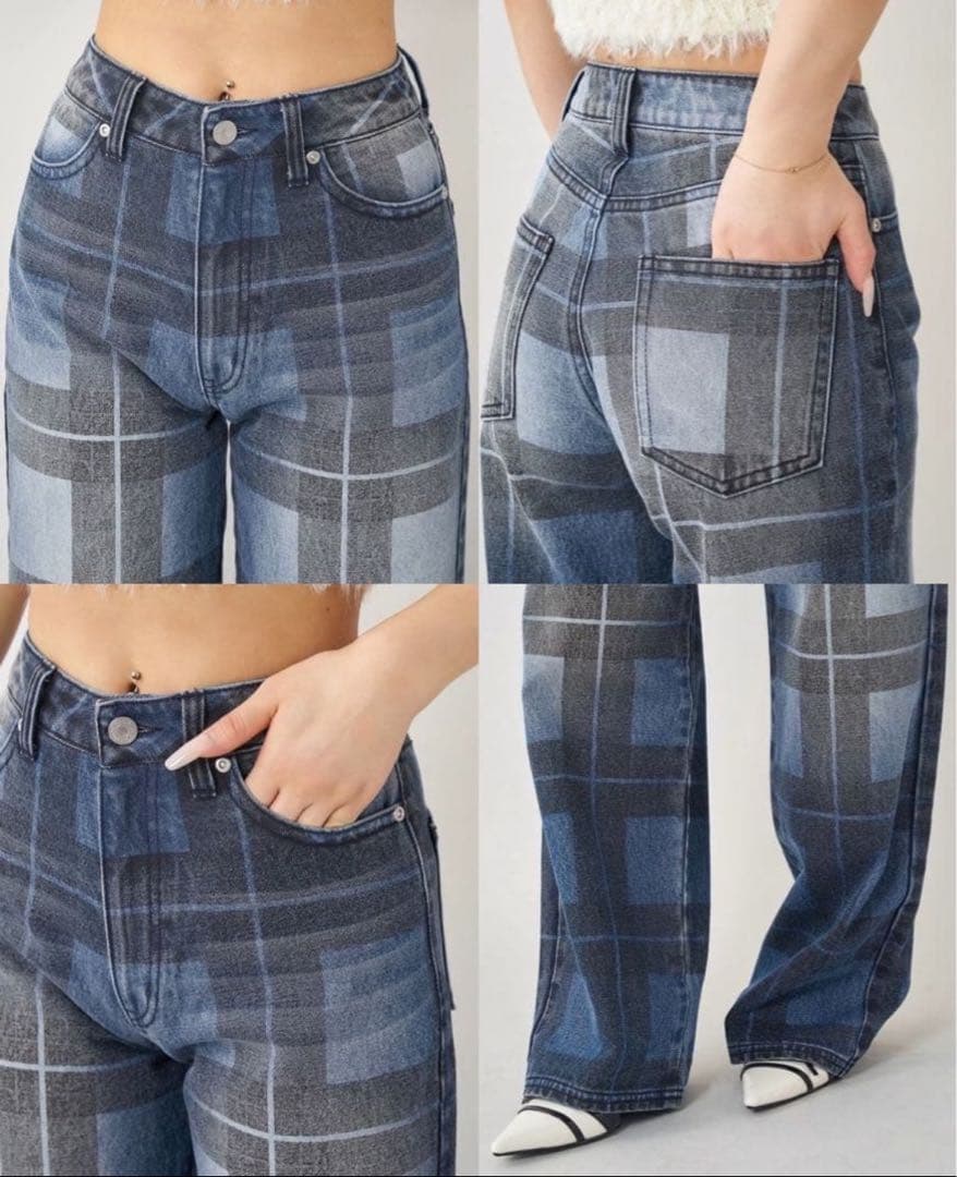 Darich ブロックチェックワイドデニムパンツ