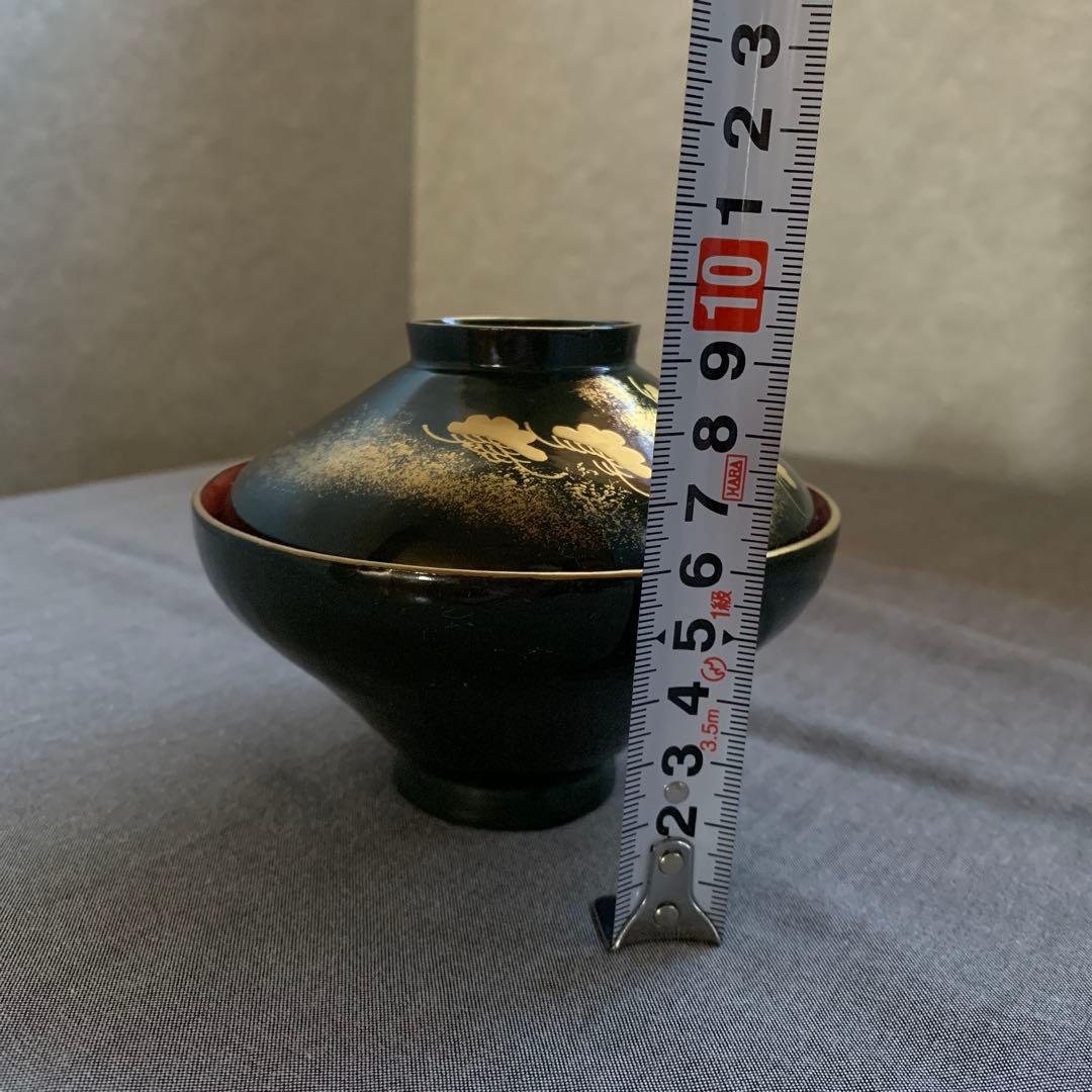 【骨董品】漆器　お椀　汁椀　20個セット　松と鶴の模様　グリーン