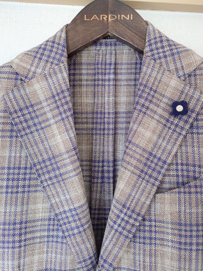 LARDINI ウールシルク チェックジャケット 44