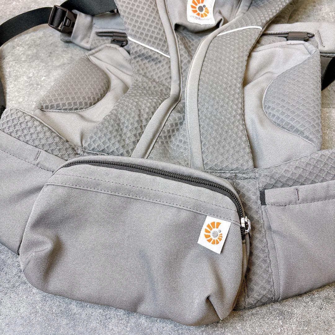 【美品】エルゴベビー オムニブリーズ 抱っこ紐 グレー メッシュ ポーチ付き