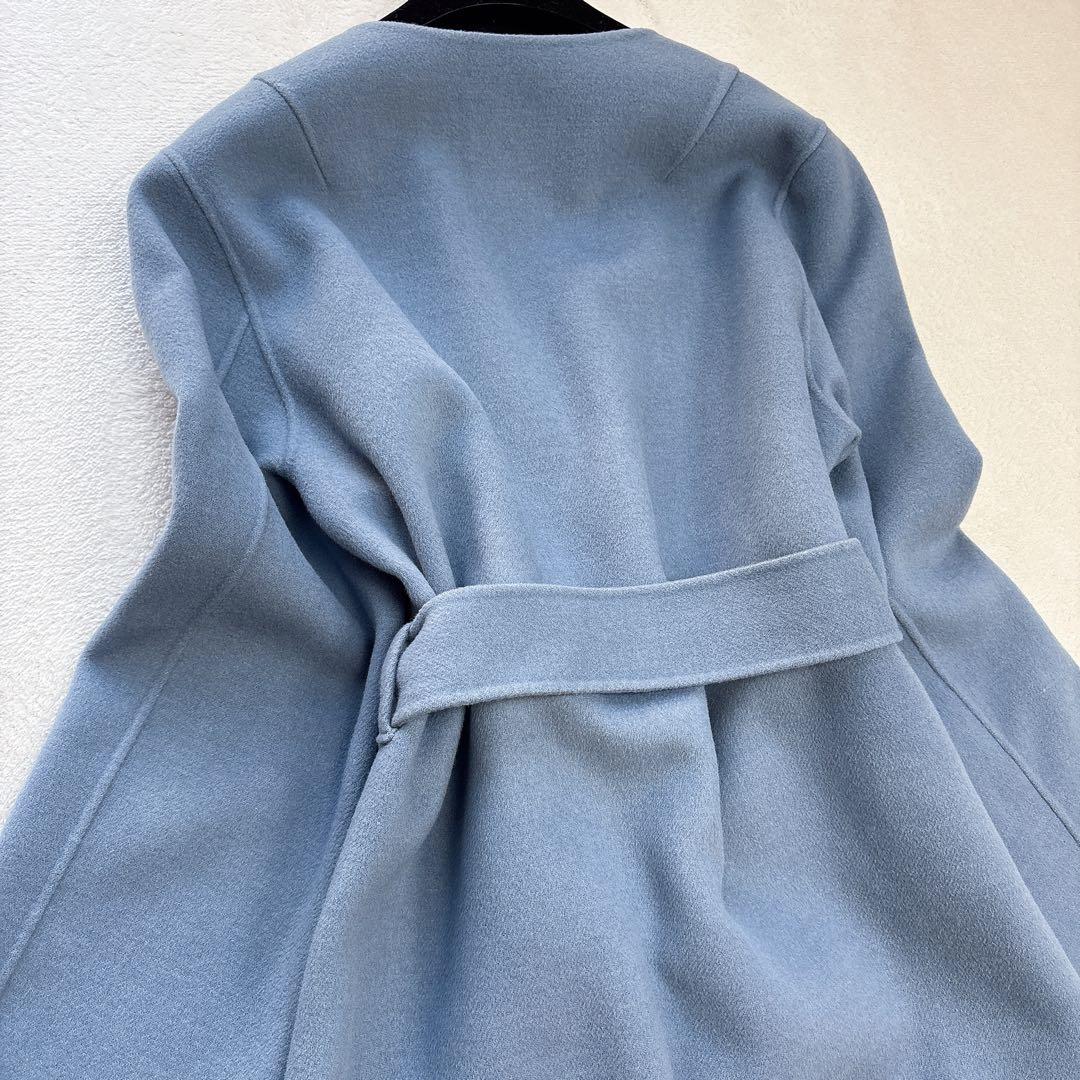 【美品✨️クリーニング済み】ノーブル リバーノーカラーコート ブルー 36