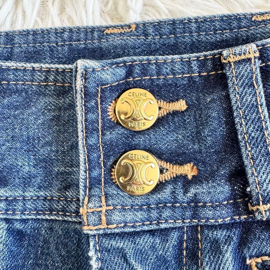 新品未使用　セリーヌ　デニムパンツ　トリオンフ金具　チェーン　金ボタン　S相当