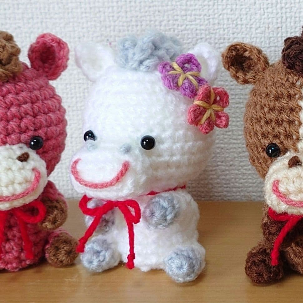 ★myhks★茶馬×2、白馬(お花付き)×2、梅の花の敷物(大)、米俵、鯛