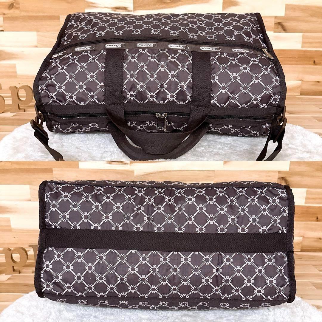 【レスポートサック】モノグラム 2way ボストンバッグ 大容量 グレージュ×茶