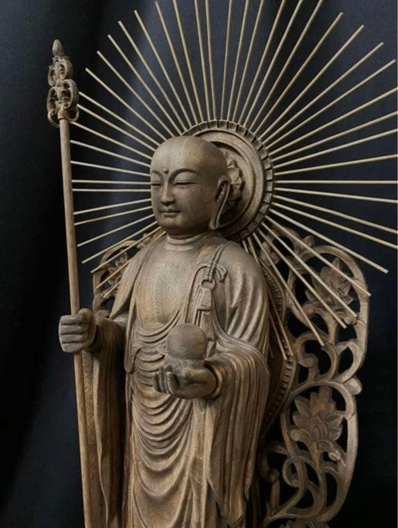 大型高66cm 井波彫刻 仏教工芸品　時代彫刻　香樟材　木彫仏教　地蔵菩薩立像