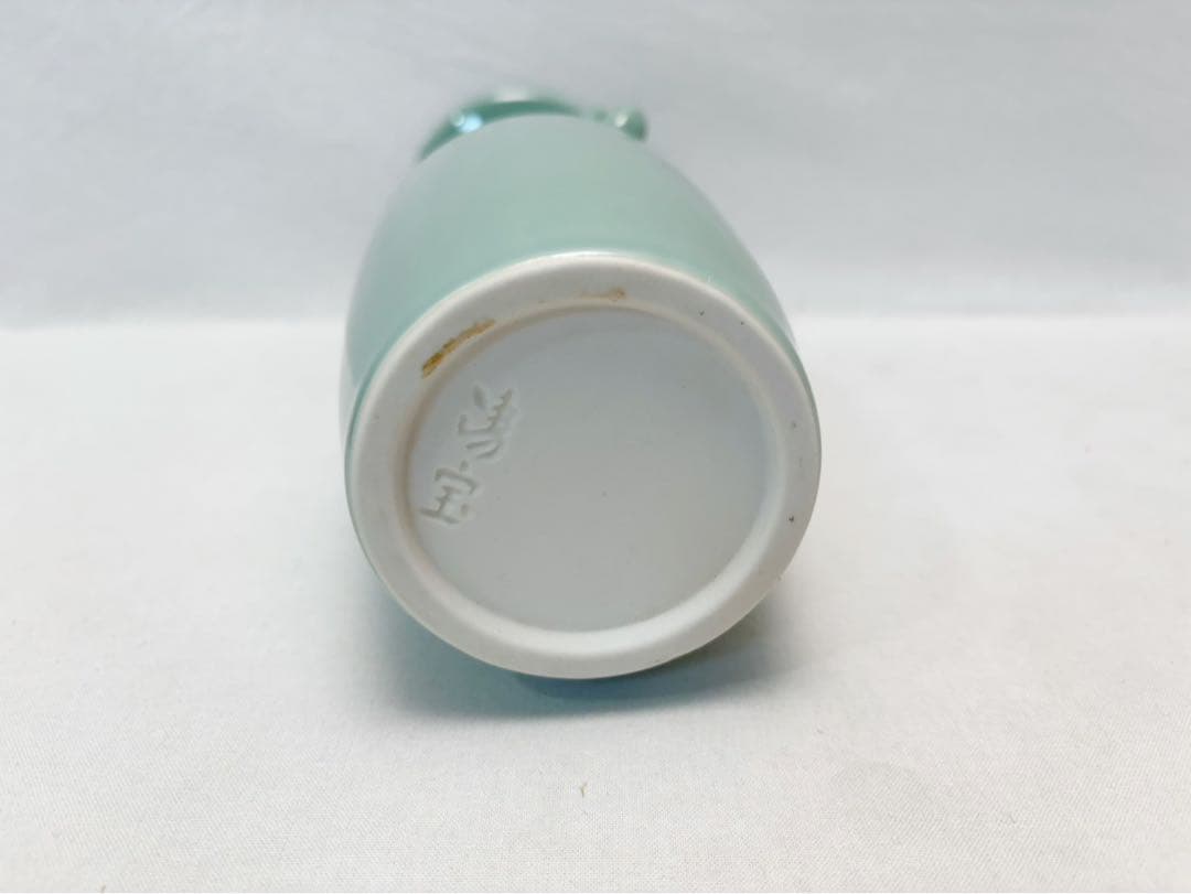 未使用 華道具 清宝作 鳳凰耳青磁 花瓶 花入 花器 活花 生け花 陶器 紙箱