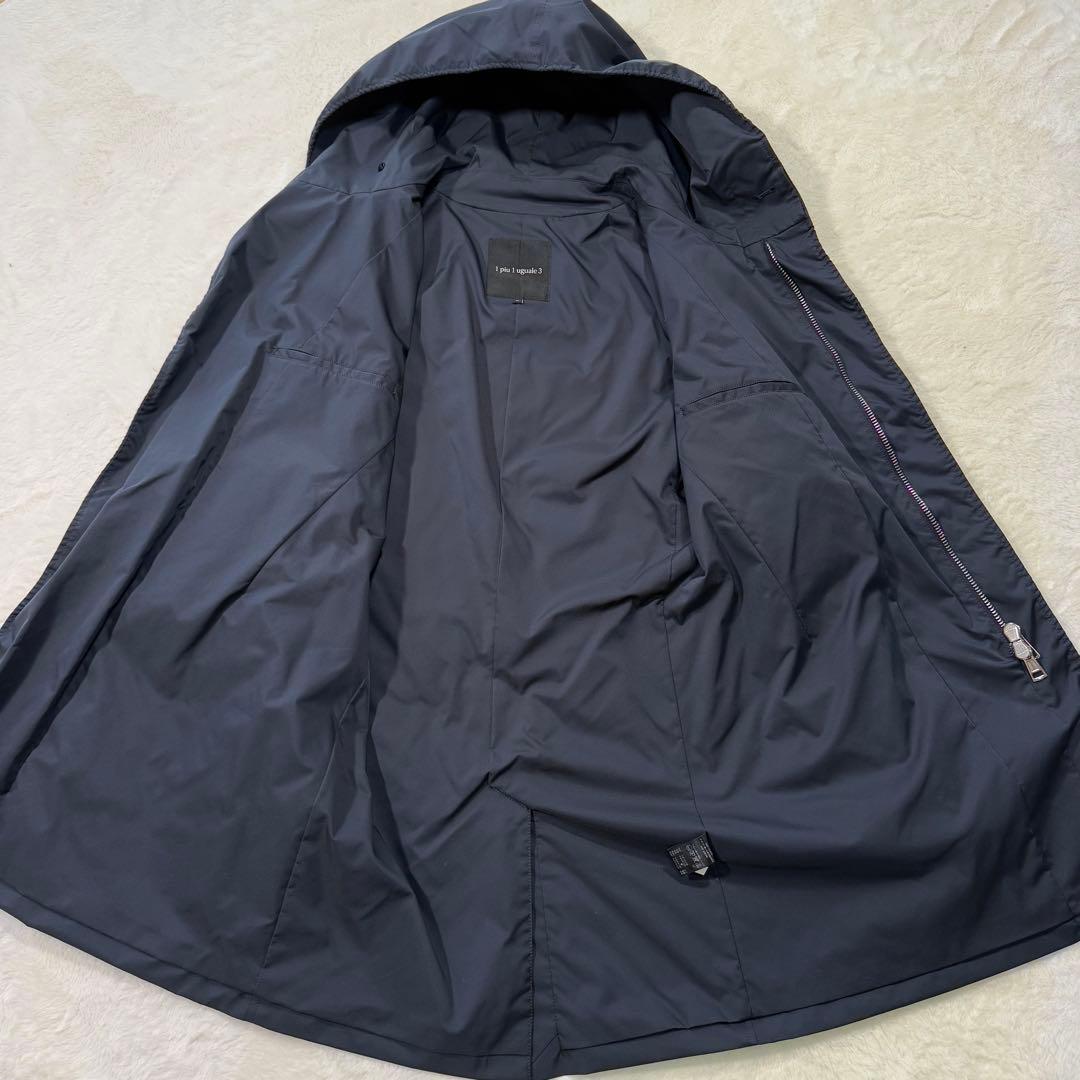 極美品 1 piu 1 uguale 3 フーデッド コートダブルジップ 紺