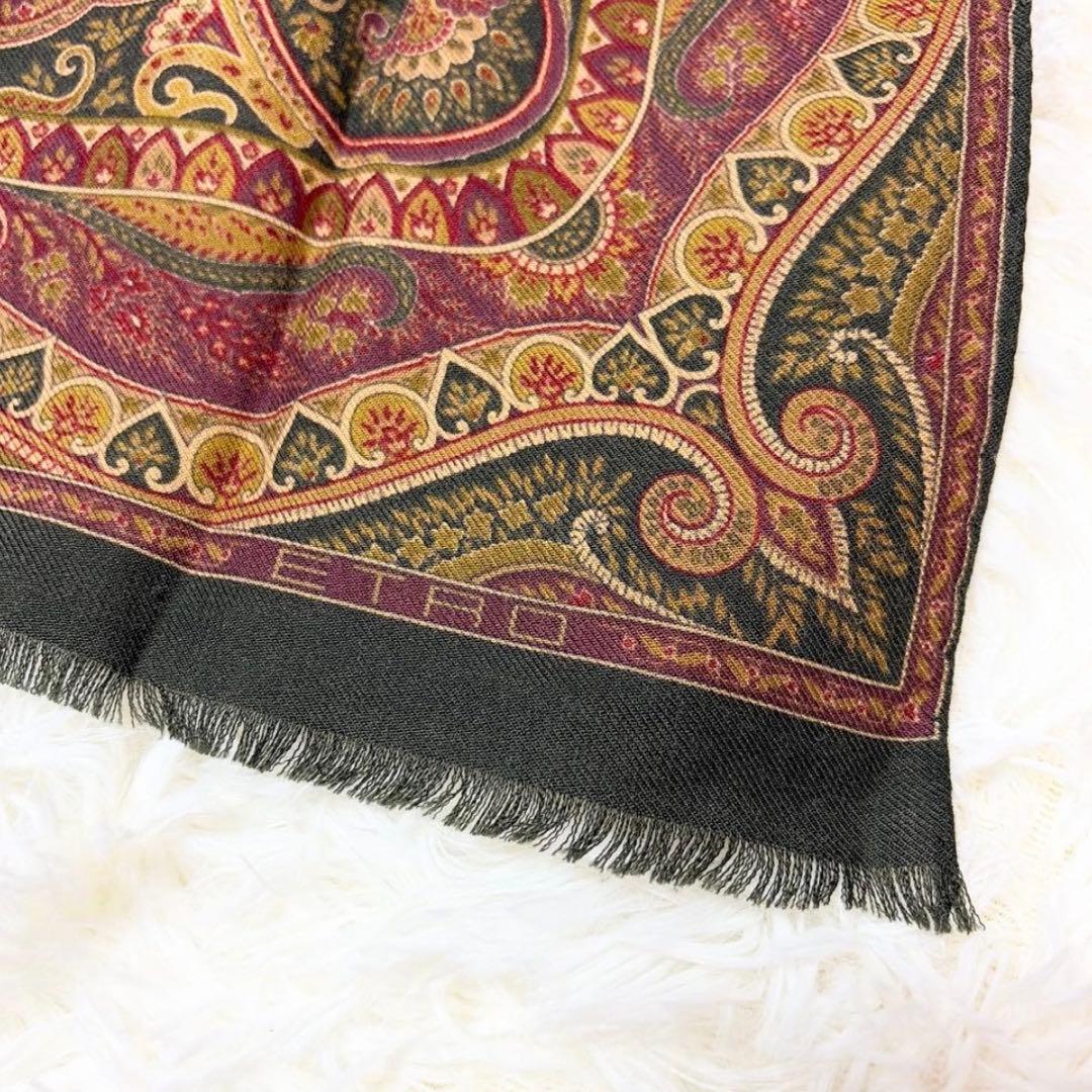 新品級✨ETRO エトロ 大判ストール ペイズリー柄茶 イタリア製 ウールシルク