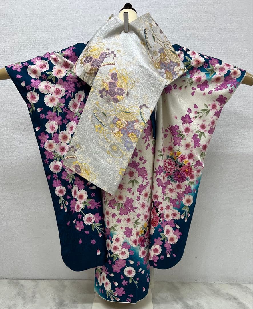振り袖　フルセット　別誂長襦袢　金彩加工　刺繍入り　白　青　成人式　865
