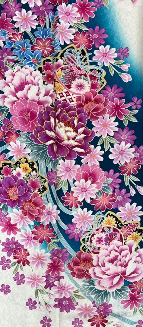 振り袖　フルセット　別誂長襦袢　金彩加工　刺繍入り　白　青　成人式　865