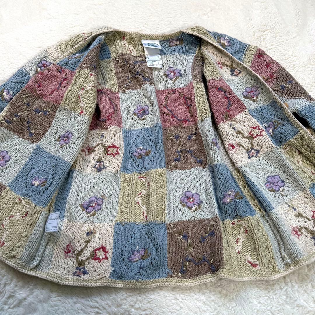 【美品】ローラアシュレイ パッチワーク花柄ニットカーディガン パステル S