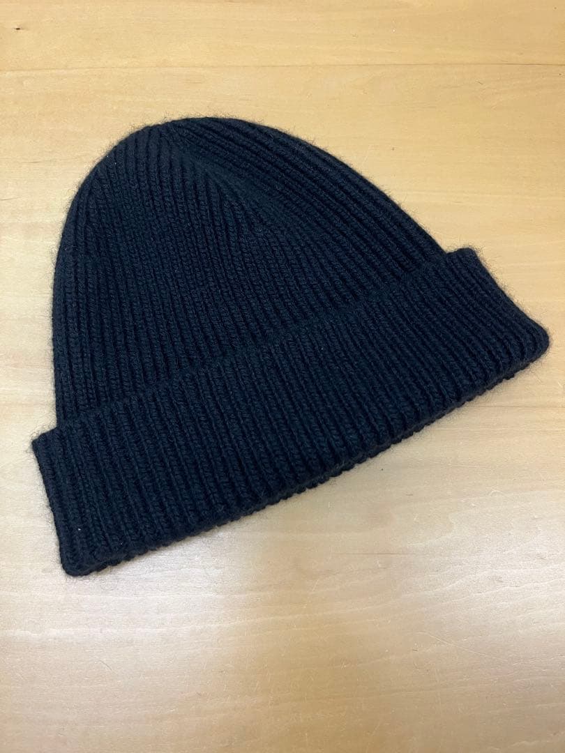 Johnstons of Elgin カシミヤ リブ編み ビーニー　黒　ブラック