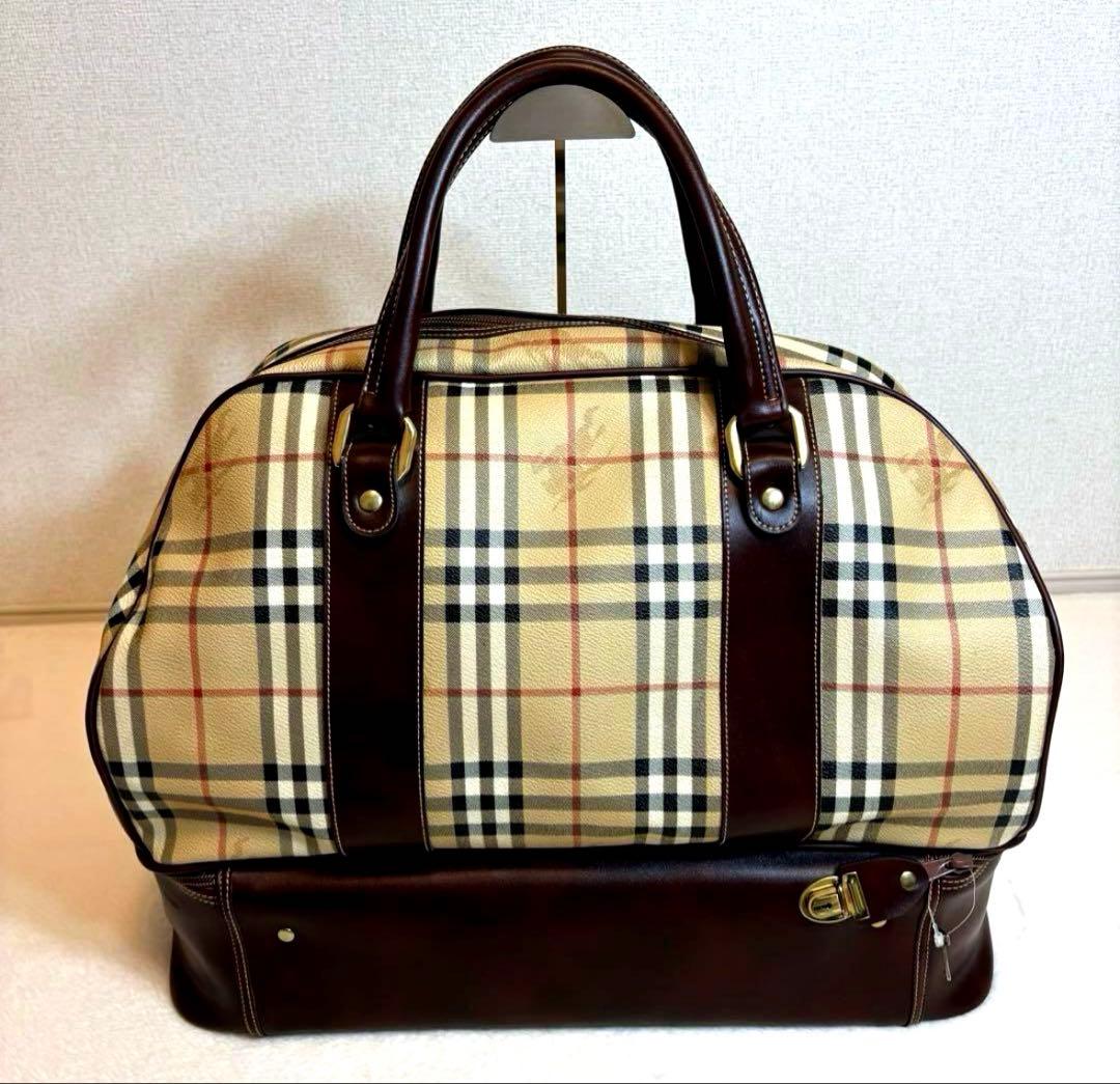 極美品 BURBERRY ボストンバッグ　ノバチェック　2段型PVC レザー鍵付