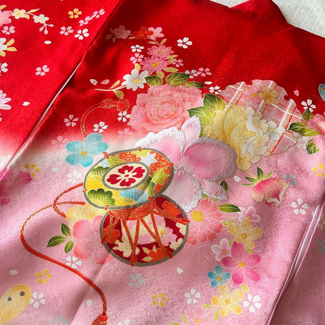 お宮参り お掛け着 産着 絹 赤 子供着物 花 女の子 祝い着 赤ちゃん 刺繍