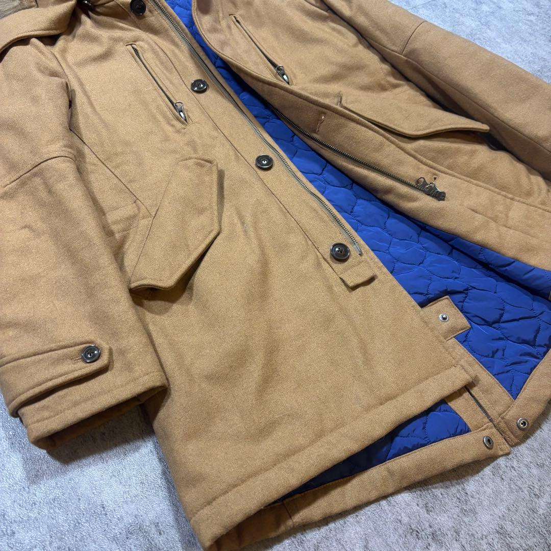 291295=HOMME ウール混 ファー付 モッズコート メンズ