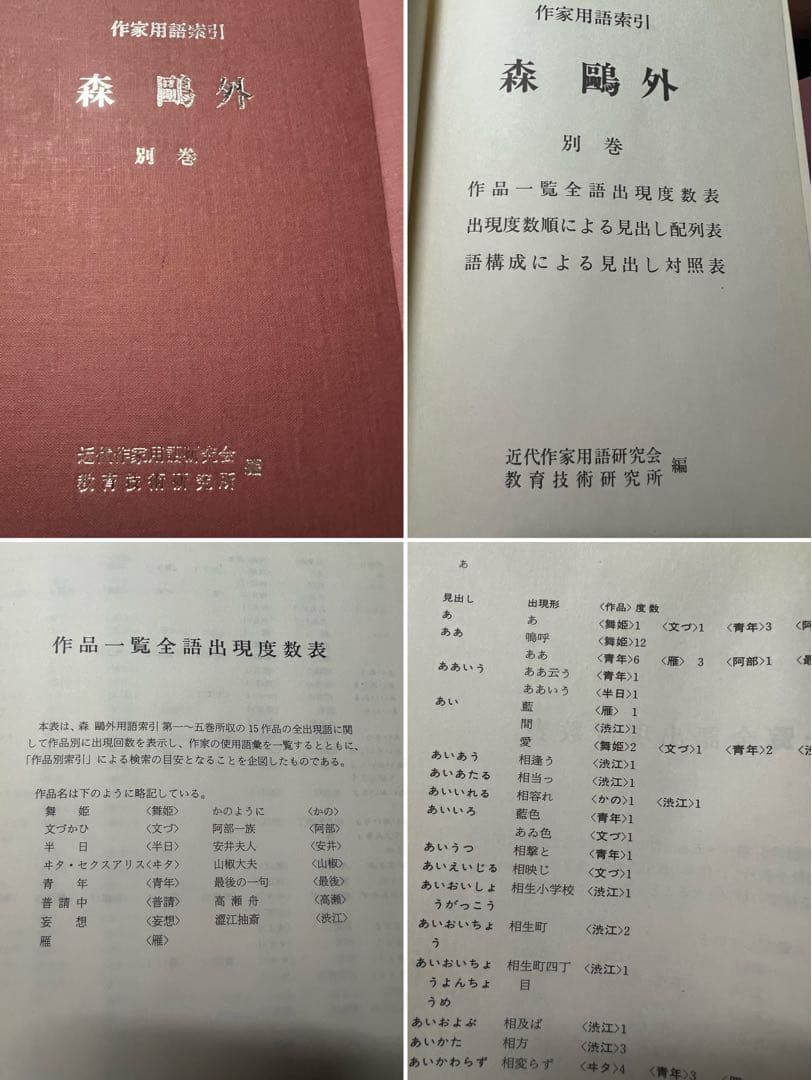「森鴎外 作家用語索引」全6冊 主要作品の索引と本文他 定価13万2000円◆