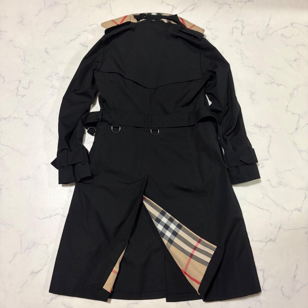 美品 英国製 Burberry トレンチコート ブラック ノバチェック UK2