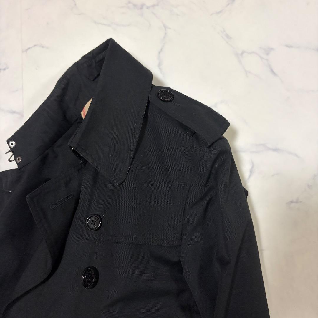 美品 英国製 Burberry トレンチコート ブラック ノバチェック UK2