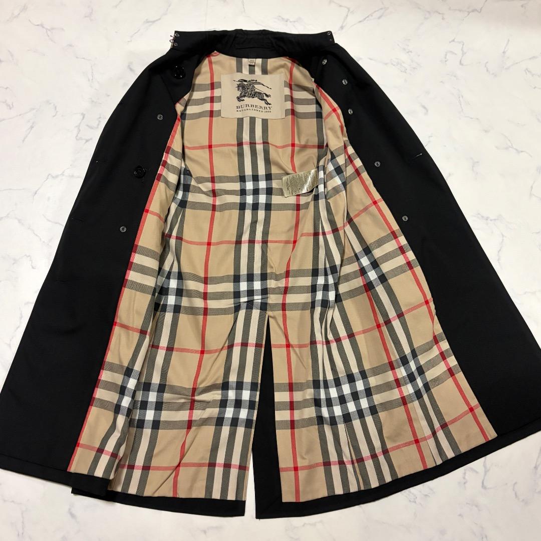 美品 英国製 Burberry トレンチコート ブラック ノバチェック UK2