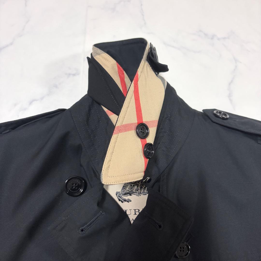美品 英国製 Burberry トレンチコート ブラック ノバチェック UK2