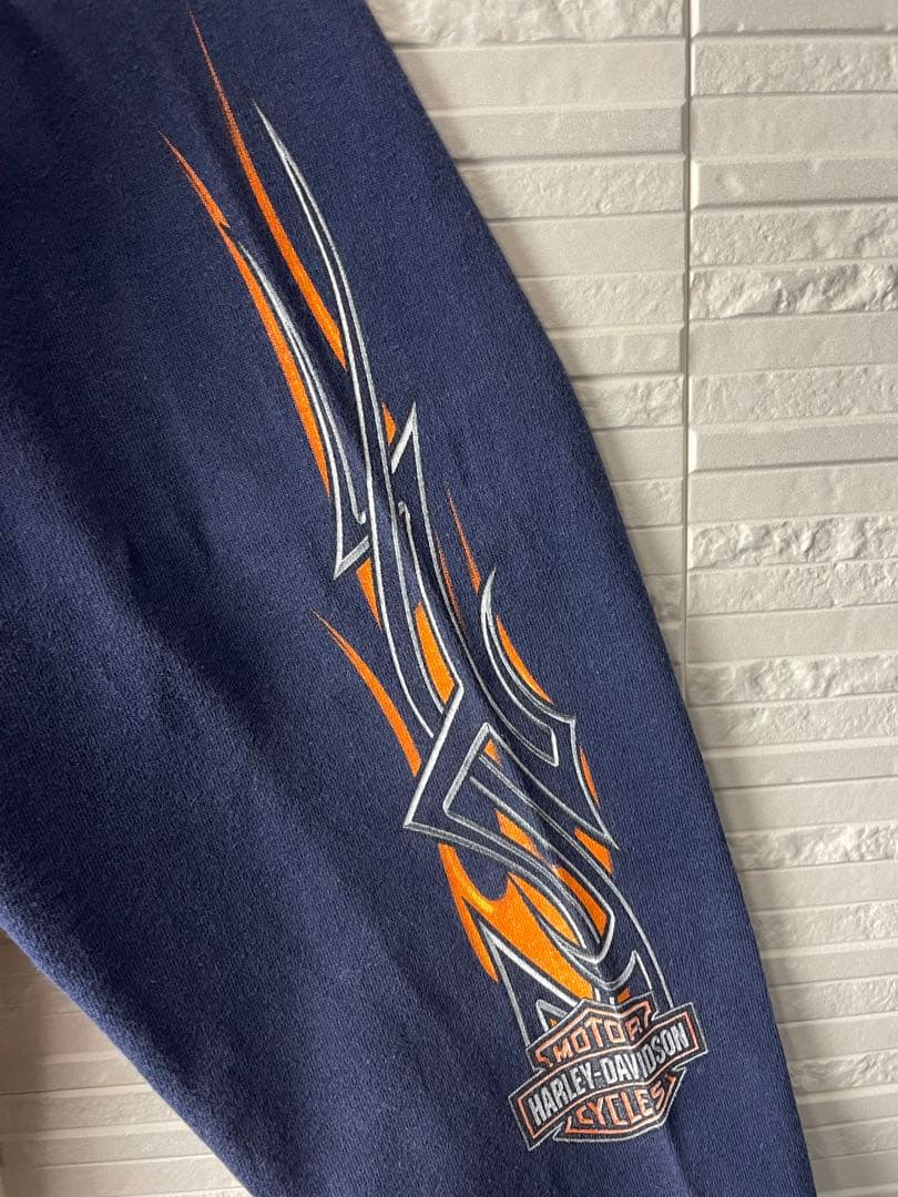 90s USA製ハーレーダビッドソン 袖フレイム　両面ビッグロゴ ロングtシャツ