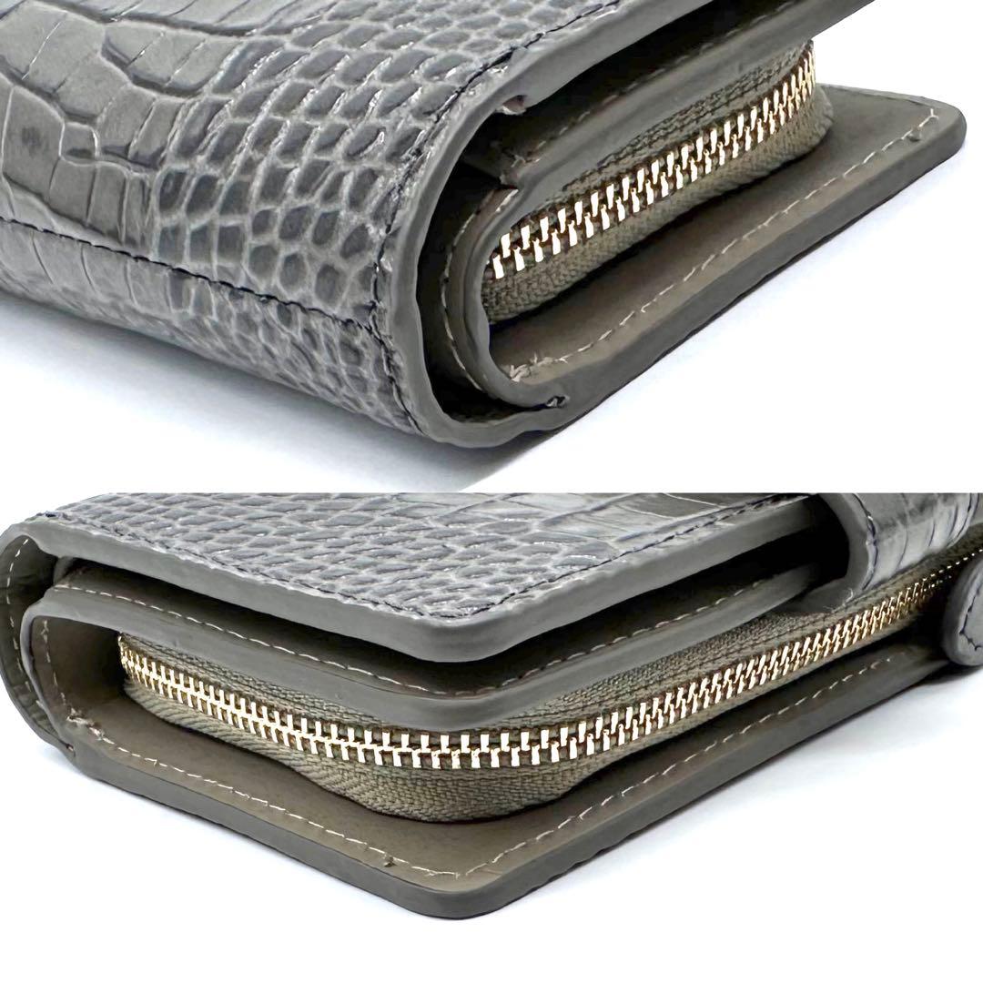 未使用✨RODANIA ロダニア 二つ折り財布 クロコ型押し 牛革 グレージュ