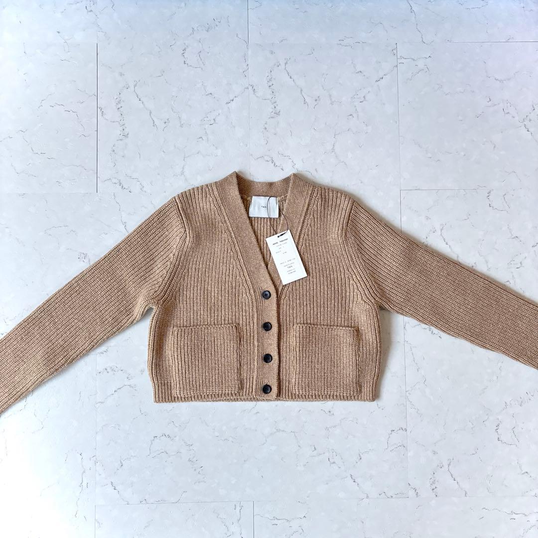 未使用品 TAN タン 日本製 ラムウール クロップド丈 ニット カーディガン