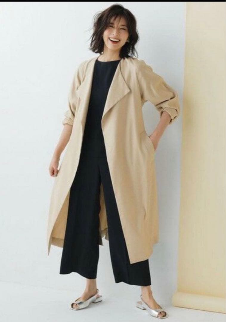 23区❤️未使用に近いソフトツイルストレッチノーカラ— コート38スプリングコート