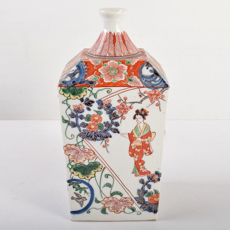 九谷焼　古九谷　色絵金彩　人物花文　四方瓶　C　R5048