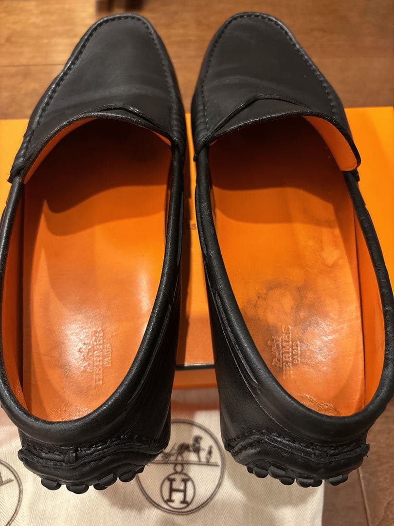 HERMES エルメス　モカシン　黒　43 1/2 27.5センチ程