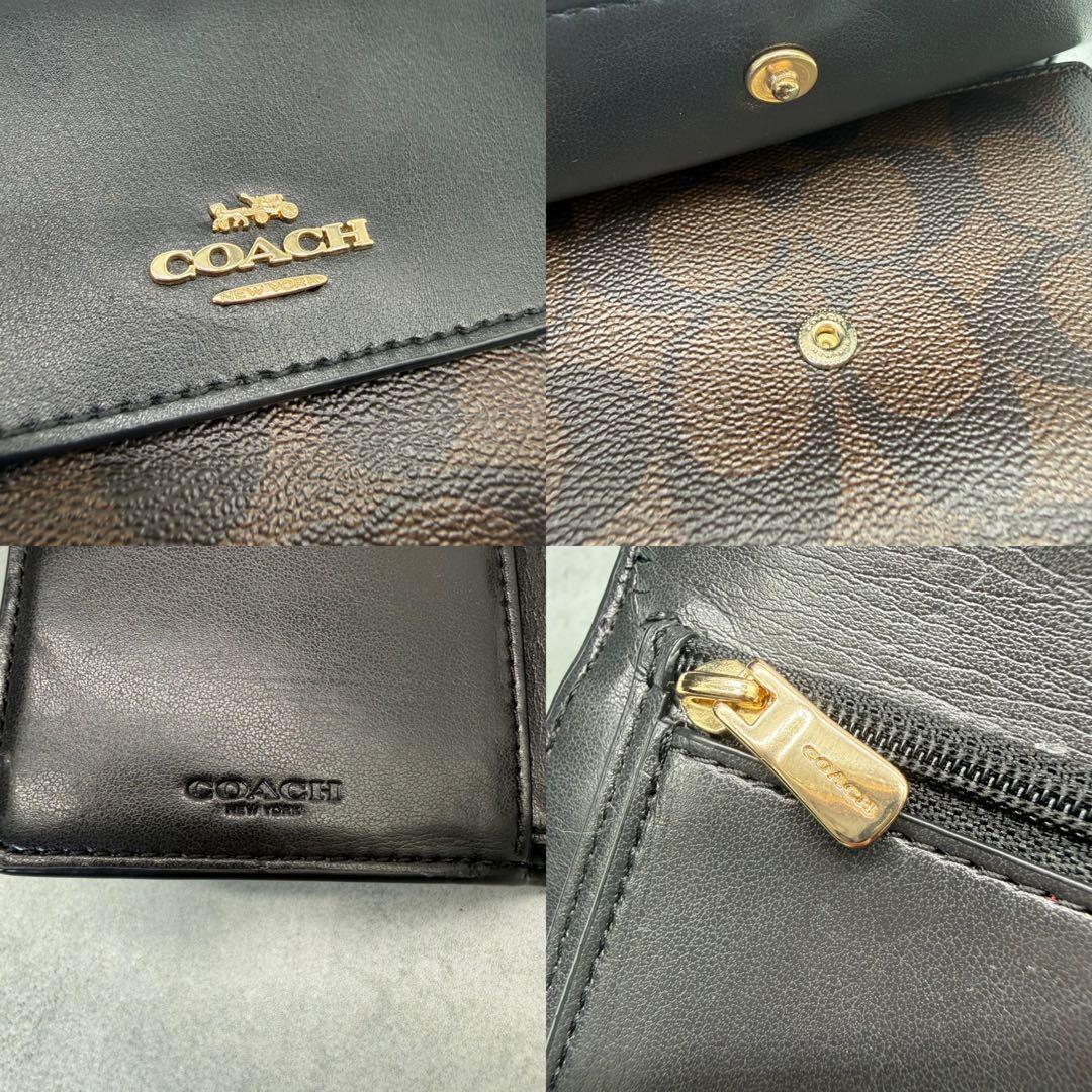 COACH コーチ 折り財布 PVC レザー シグネチャー ブラック ブラウン