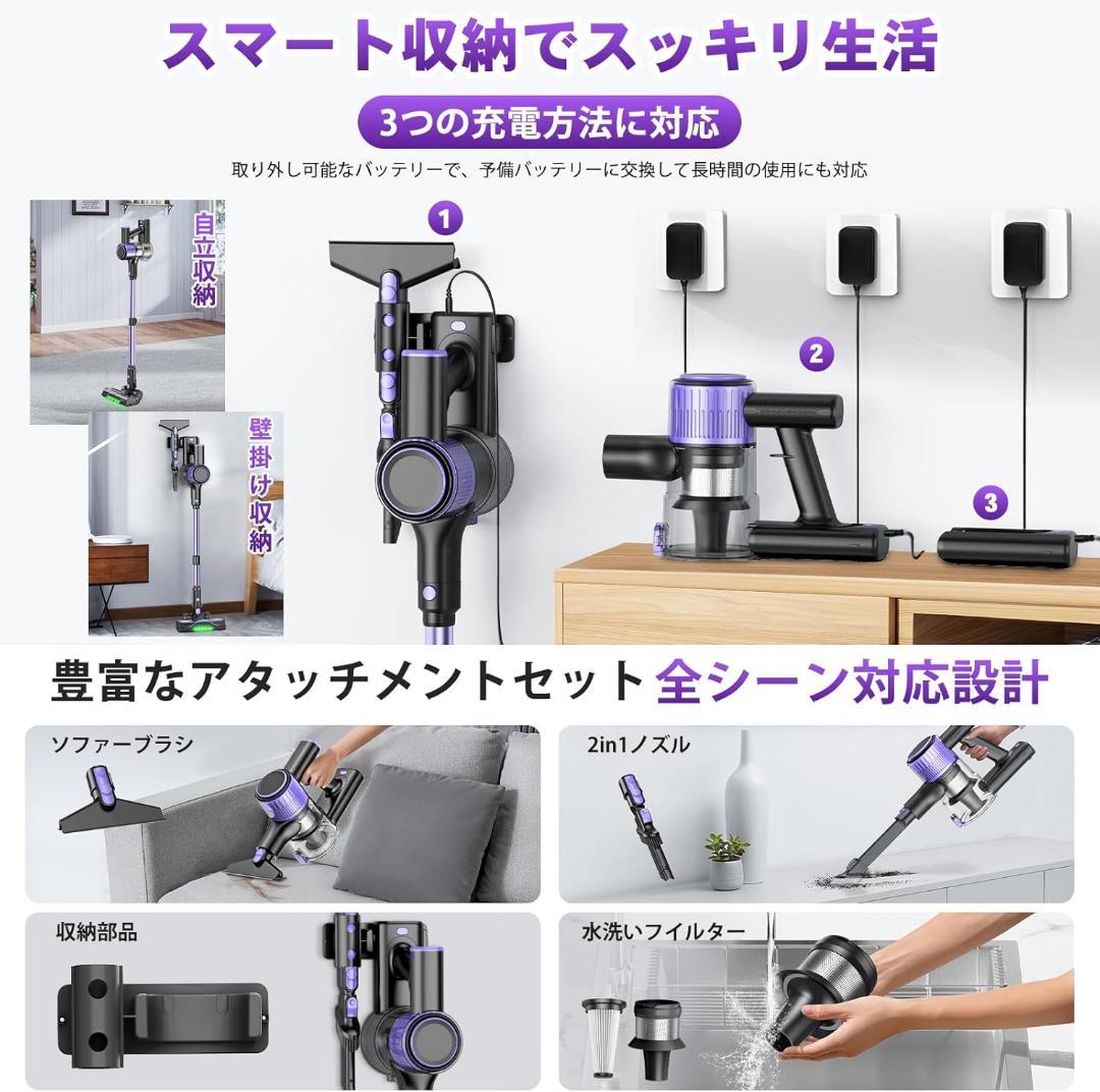 掃除機❣️コードレス 90Kpa超強吸引 LEDライト 自立式 55分連続稼働